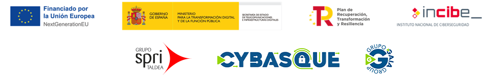 Logos institucionales - Unión Europea, Gobierno de España, Gobierno Vasco, INCIBE, SPRI, Gaia, Cybasque